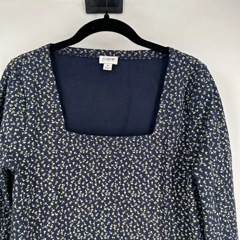 J. Crew Women's Ditsy Floral Square Neck 3/4 Sleeve Top Navy Blue Size Medium