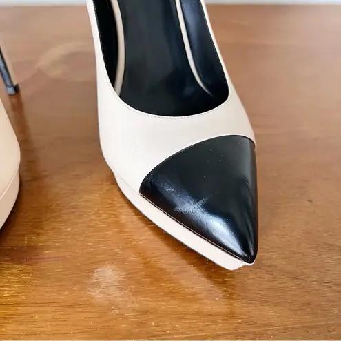 Saint Laurent • Janis 105 Cap-Toe Platform Pump two tone beige nude black heels
