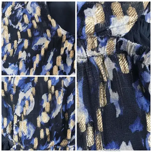 French Connection  Metallic‎ Cutout Mini Dress Long Sleeve Navy Gold Size 10 New