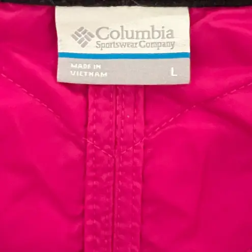 Columbia  Pink Full Zip Quilted Vest  Fleece Collar Side Pockets Size Large