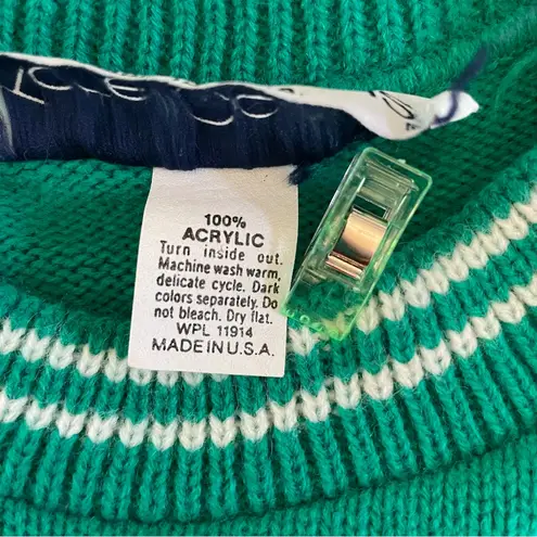 Vintage Kate Collins Green & White Striped Sweater with Crest Logo Size L