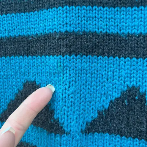 Vintage 80s rrrruss Sleeveless Sweater Art Deco Chevron Blue Black Wool Blend Size L