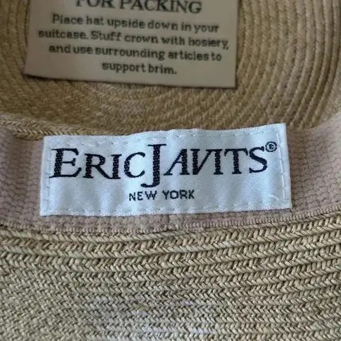 ERIC JAVITS Hampton Sun Hat Squishee Straw Packable Wide Brim Natural Gold Blue Tan
