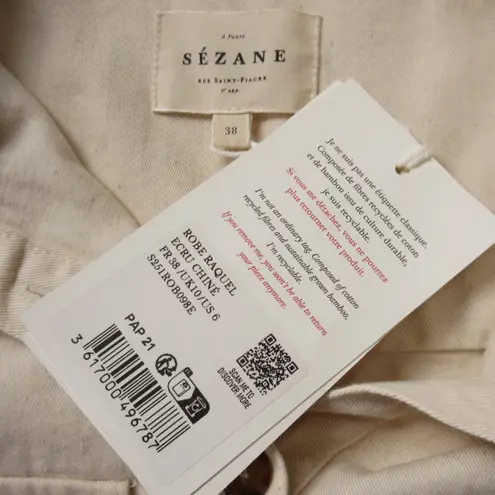 Sézane NWT Sezane Raquel in Mottled Ecru Cotton Belted Midi Shirt Dress 38 / US 6