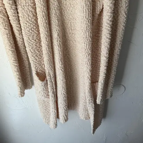 Wanna B Cardigan Sweater Womens Large Beige Open Front Soft Boucle Knit Pockets