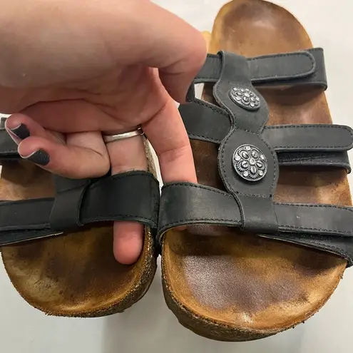 Haflinger Bio Alice Black Cork Leather Slip On Open Toe Sandal Women’s Size 10