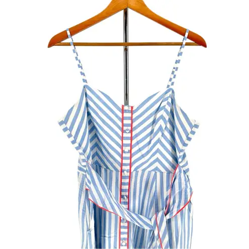 Eliza J Blue White Striped Belted Fit & Flare Midi Dress size 14