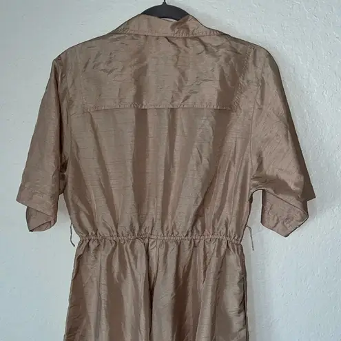 Utility Vintage 80s Button Down Fit and Flare Khaki Belted Shirtdress pockets
