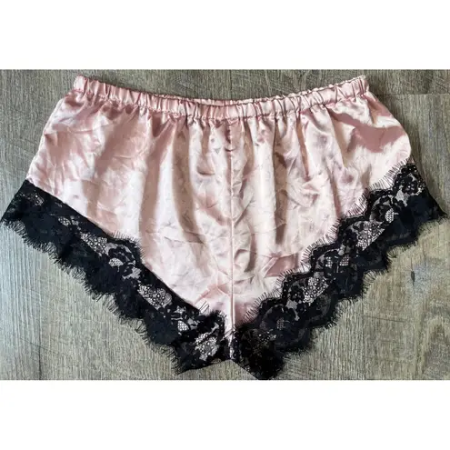 Pink Bloomers with black lace trim size M satin Pink Size M