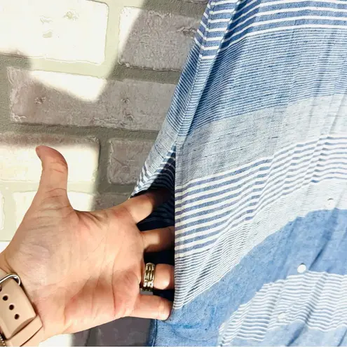 Bella Dahl Frayed Hem Duster Blue Striped Maxi Dress Linen Blend Size S