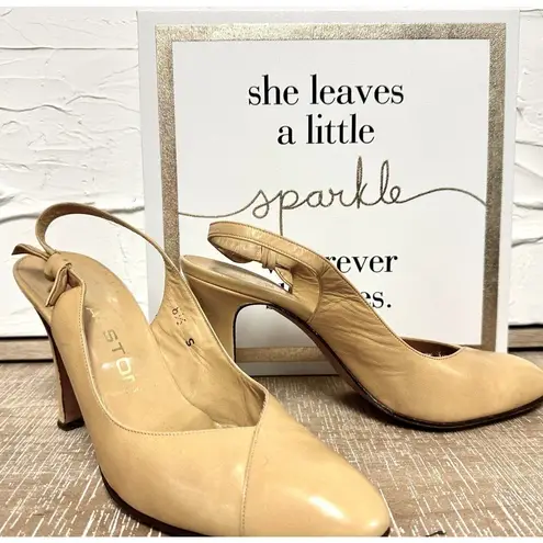 80s 90s VTG Halston Slingback Butter Colored Leather Pumps 8 1/2N Made in Italy Yellow Size 8.5