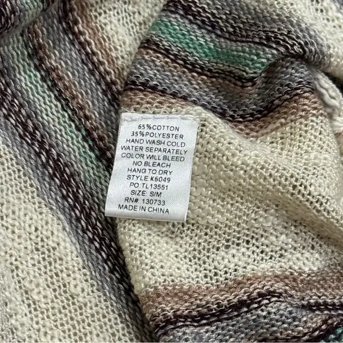 Umgee  Ivory Purple & Teal Striped Long Length Boho Flowy Cardigan Vest Size S/M