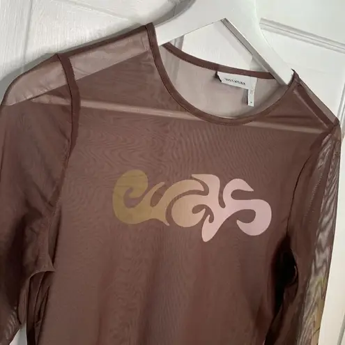 Weekday Long Sleeve Semi-transparent Wave Shirt in Dark Brown W-028 Sz M