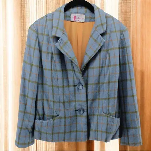 Vintage Vogue Paris Original Retro Plaid Women's Relaxed Suit Jacket Career M/L Blue Size M
