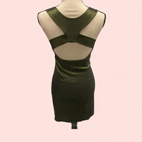 Jessica McClintock Olive martini shimmer twist open back mini dress stretchy