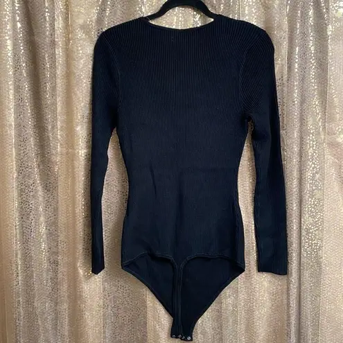 Abercrombie & Fitch  black o-ring cutout ribbed long sleeve sweater bodysuit, XL