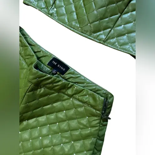The Sang The Quilted Set Olive Sequin Bustier And High Waisted Wide Leg Pants Set Medium