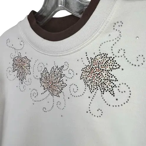 Morning Sun Top Stitch Y2K Sweatshirt Petite M Beaded Fall Leaves Granny Cottage White Size undefined