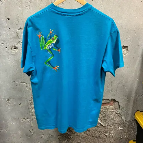 Vintage 1991 Teal Blue Wraparound Graphic Nature Frog Art tee Large L Single