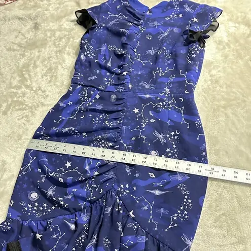 Three Floor Afterglow Dress Women's 6 Blue Black Mini Ruffle Open Back Lace RTR