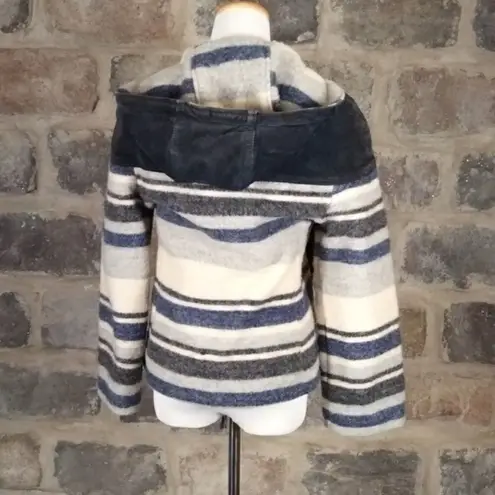 Vintage Princeton Coat Wool Suede Hooded Coat Woman's 7/8 Striped Button Lined Blue Size undefined