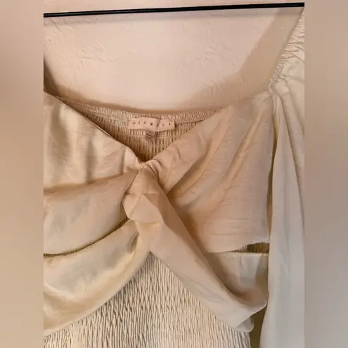 Prómesa PROMESA Cream Tie Front Smocked Peasant Blouse Size L