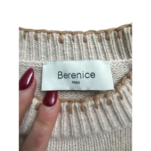 Berenice Paris Knit Sweater Ruffle Shoulders Tan Neutral Women's XS