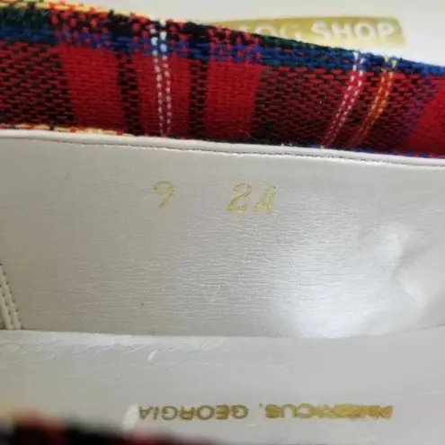 The Tog Shop Womens Ballet Flat Shoes Red Black Plaid Bow Slip Ons Size 9 2A