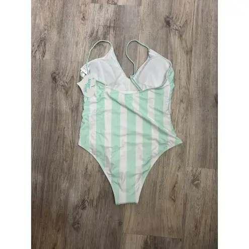 Sugar Coast by Lollis Swim Flamingo Striped One Piece Swimsuit Women Size Small Green