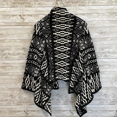 W by Worth Womens PS Cardigan Sweater Wool Blend Open Front Aztec Black & White Size undefined