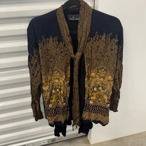 VintagCarole Little Cardigan Jacket Size Med to Laege Black and Gold with Beads