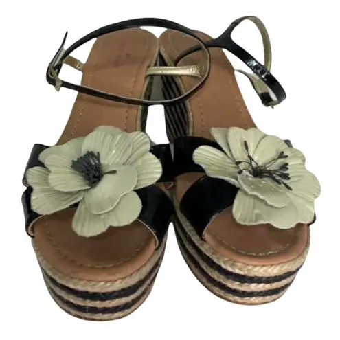 Kate Spade  New York Lainey Wedge Sandal Cream Black Flower Espadrille 9 $399