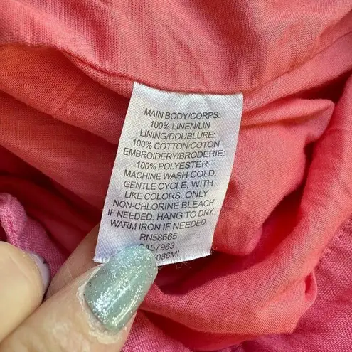 Rachel Parcell Rachel Parcel Linen Coral Pink Eyelet Button Midi Skirt Large Beachy Romantic