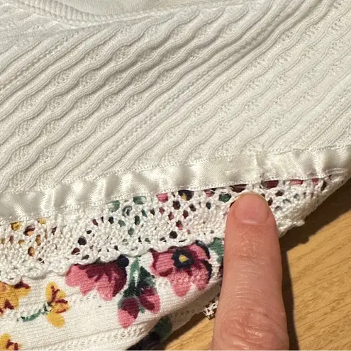 Vintage USA Made Floral Lace Chevron Shirt L/XL Alabuy Cottagecore Grandmacore White Size L