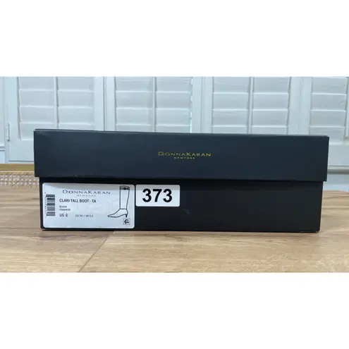 Donna Karan New York Women's Clari Tall Boot Black Leather Gold Heel Size 6 NIB