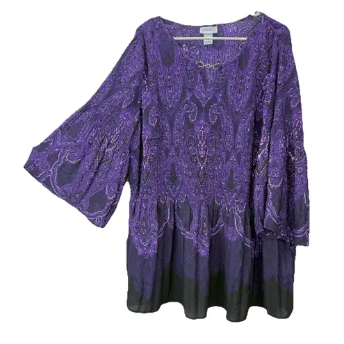 Catherines Purple Affinity Chain Pleated Georgette 3/4 Sleeve Blouse Size 4X