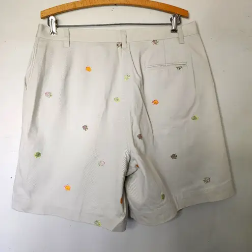 Christopher & Banks Khaki Embroidered Fish Cotton Shorts