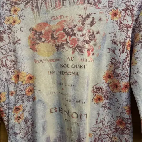 Y2K Nature Art Lynn Yang Sz M Coquette Lace Bow Wildflower All Over Graphic Top Blue Size M