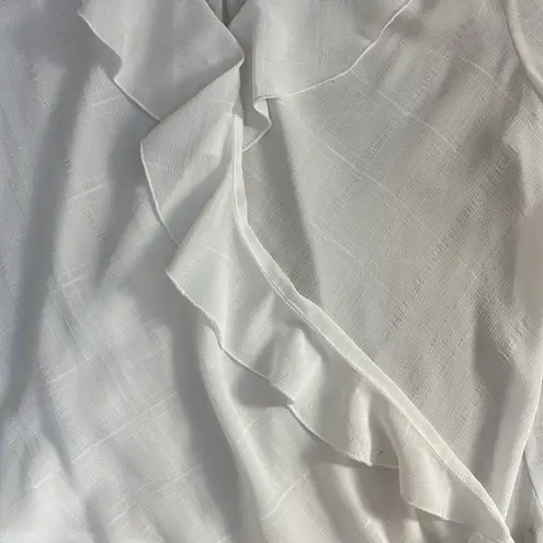 BCX White Ruffle Blouse with Flared Sleeves