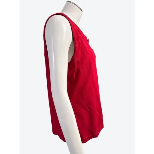 Ann Taylor Petite LP Red Sleeveless Knit Blouse Statement Button Front Size undefined