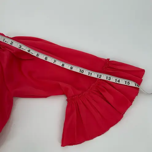 SHUG Crop Top DORIS Blouse Womens L Satin Ruffle Watermelon Pink Silky NEW Size L