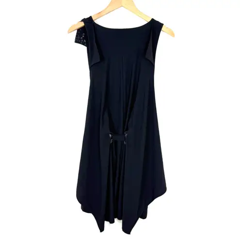 COP COPINE Black Chant Belted Wrap Overlay Long Body Sleeveless Tunic Top Dress