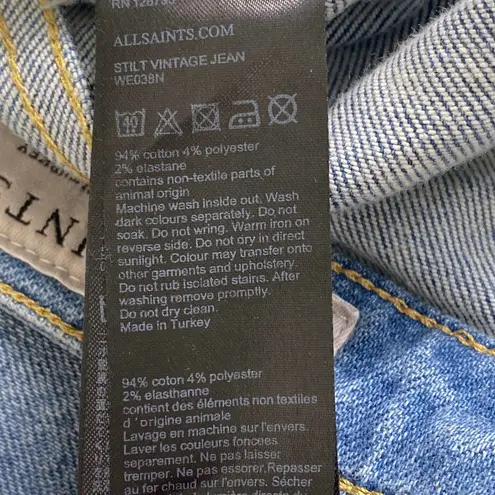 All Saints The Stilt Jeans Women's Size 28 Vintage Wash Cotton Boho Blue Denim