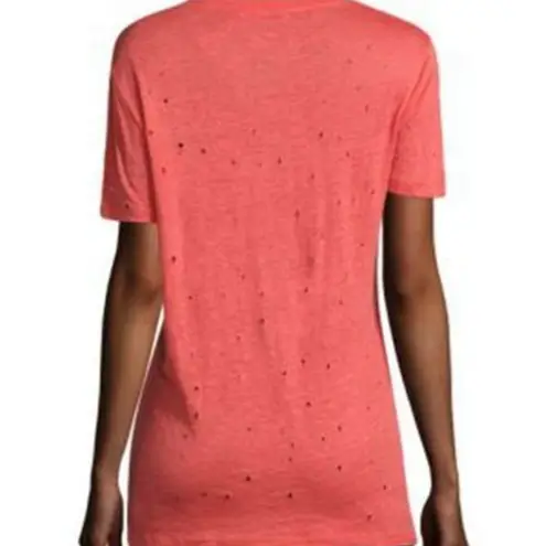 IRO Distressed Clay Top 100% Linen T-Shirt Pink Coral Short Sleeve Womens Size S