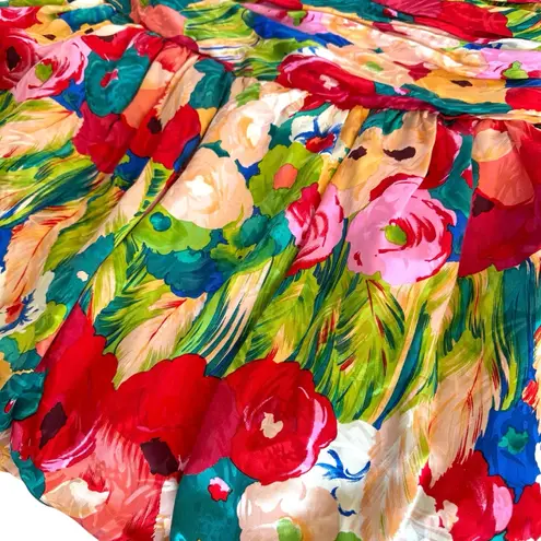 Vintage Raul Blanco Evening 100% Silk Dress Floral Accent Ruffles Pleated Size 6 Red