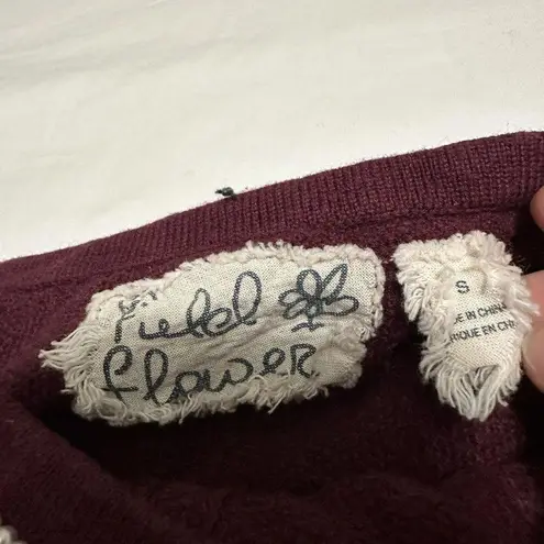 Anthropologie  Field Flower Pearled Bow Burgundy Beaded Embellished Sweater Sz S