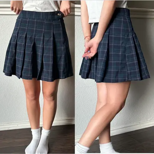 American Eagle New  Plaid Pleated Skirt Navy Blue Size 14