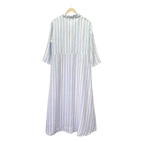 CP Shades Michelle Dress Size Medium Linen Stripe Button Front Maxi Made in USA