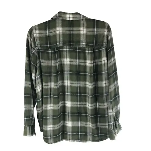dip Womens Flannel Shirt Button Down Chest Pockets Plaid Green 1X