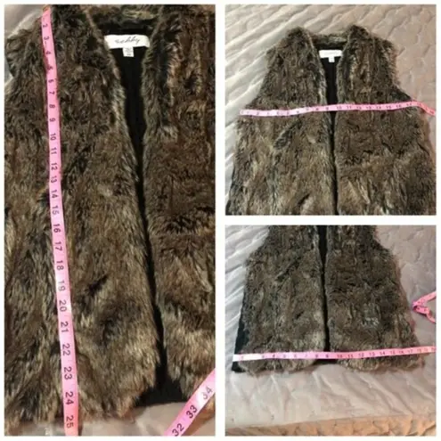 Sebby  Faux Fur Vest Sweater Back Brown Black M